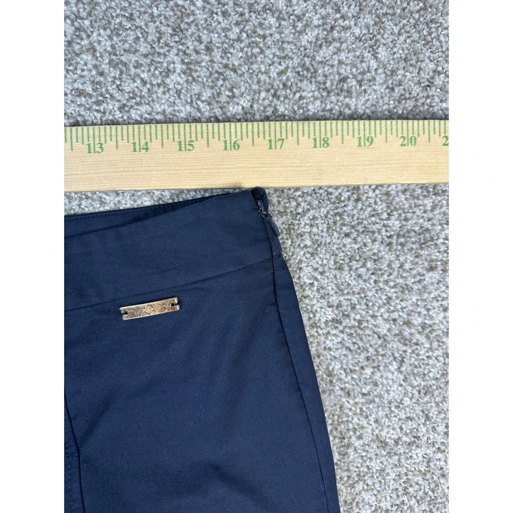 Tory Burch Navy Blue Side Zip Tailored Trousers Pants Size 10 Gold Logo